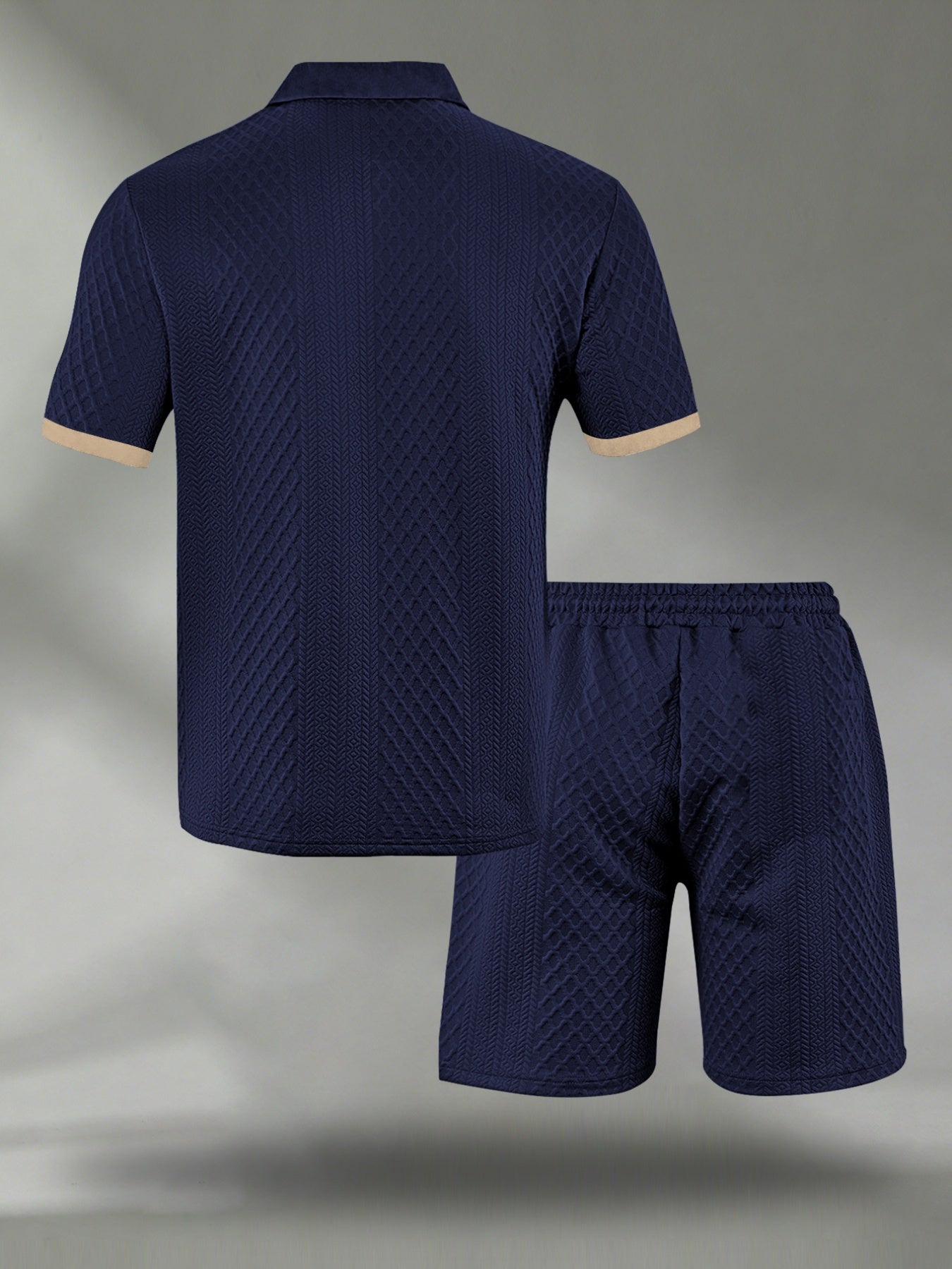 Men's Summer Casual Polo Shirt & Shorts Set with Geometric Print