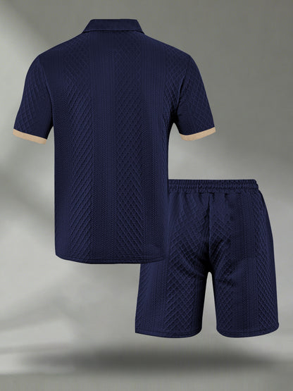 Men's Summer Casual Polo Shirt & Shorts Set with Geometric Print