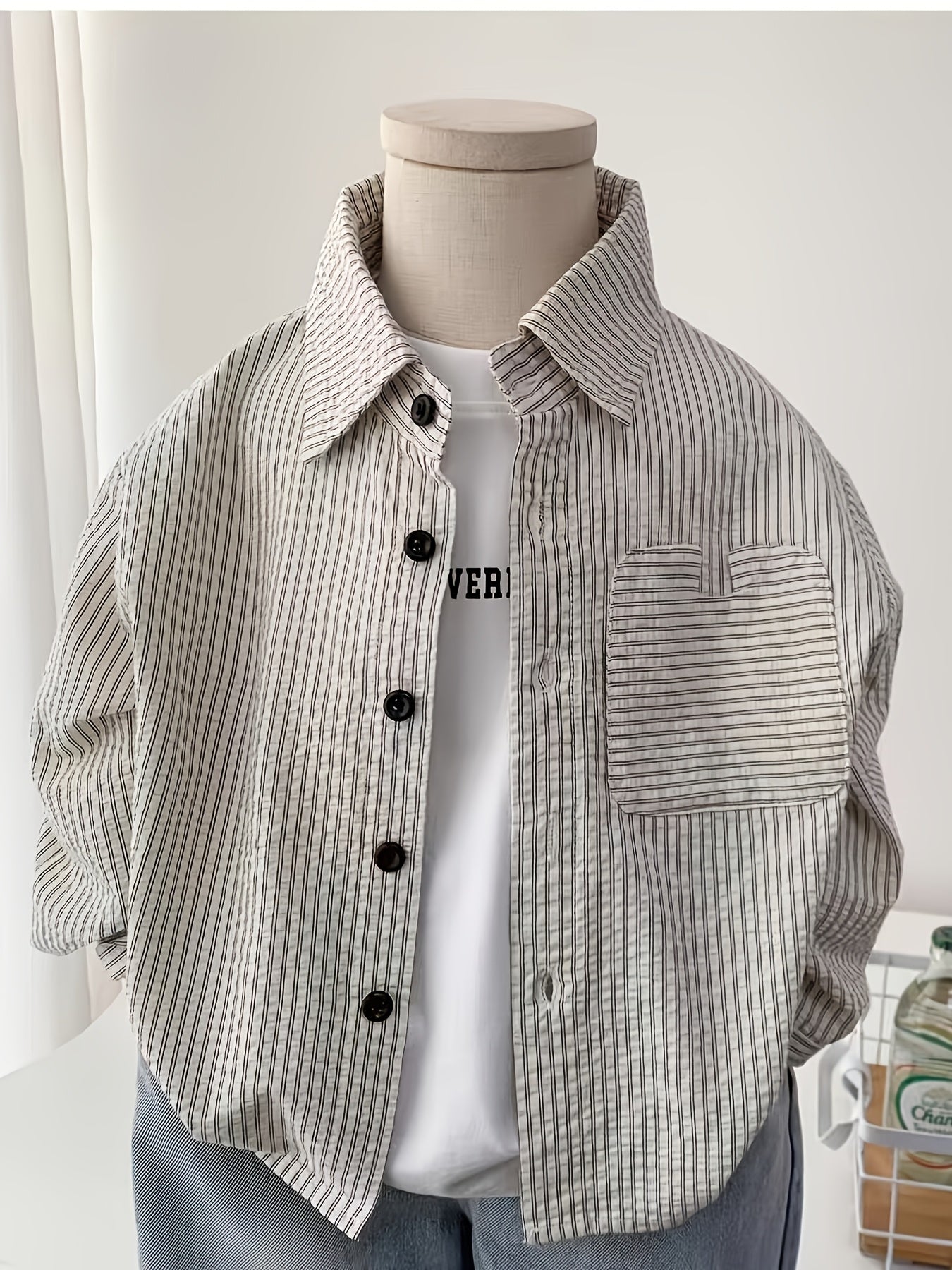 Boys' Casual Striped Long-Sleeve Shirt and Jeans Set