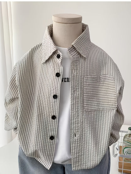 Boys' Casual Striped Long-Sleeve Shirt and Jeans Set