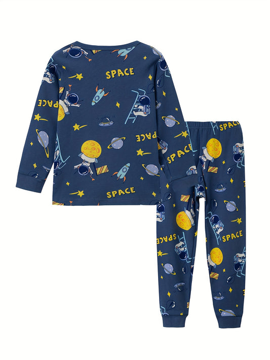 Boys' Cotton Astronaut Thermal Underwear Set for Spring/Fall