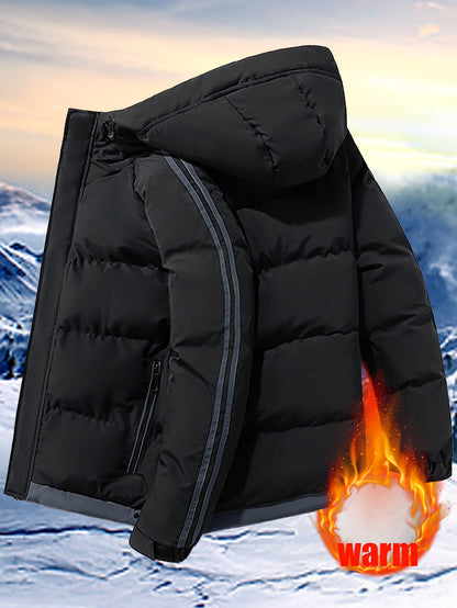 Men'S Heavyweight Winter Hooded Jacket - Thermal Insulated Cold Weather Coat with Zipper Closure, Long Sleeve Outerwear for Hiking, Skiing, Thick, Hiking Gear, Sleek Design, Durable Construction, Outdoor Enthusiasts