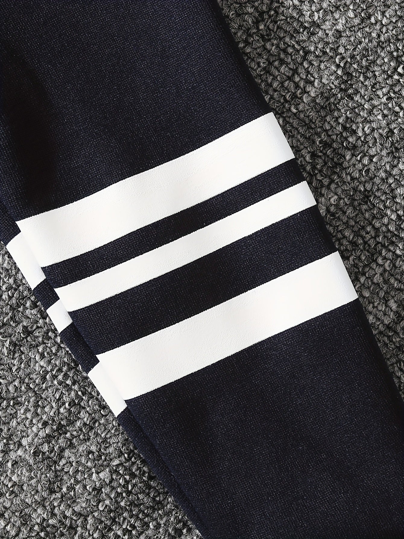 DONABEBE Boys' 2pcs Winter Hooded Jacket & Pants Set - Navy Blue/White Striped Full-Zip Thick Warm Outfit, Casual Playwear & Everyday Outfits for Boys, Easy Care, Perfect for Outdoor, Winter Jacket And Pants For Boys, Winter