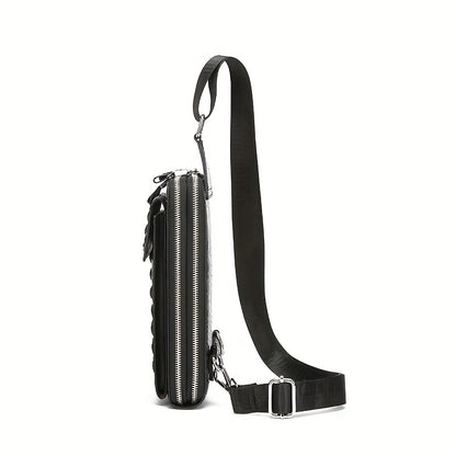 Men'S Stylish Black Crocodile Pattern Crossbody Bag - Durable, Large Capacity, Adjustable Strap, Perfect for Travel  Daily Commute, Commuter Shoulder Bag Stylish Crossbody Durable Fabri