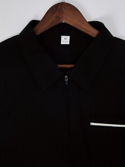 Men's Casual Fashion Short-Sleeve Zip-Up Suit, Suitable for All Seasons - ayq