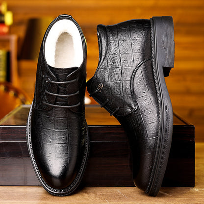 Men'S Winter Warm Fleece-Lined High-Top Dress Shoes - Non-Slip, Durable, Stylish Black Oxfords for Business & Casual Wear, Perfect for Weddings & Outdoor Events, Winter Footwear | Sophisticated Style | Durable Rubber Sole