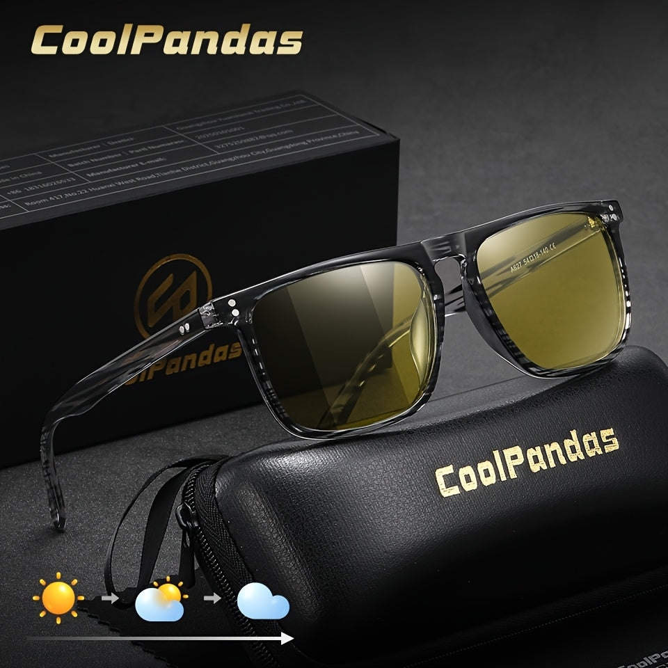 Unisex Square Frame Photochromic Sunglasses for Outdoor Use