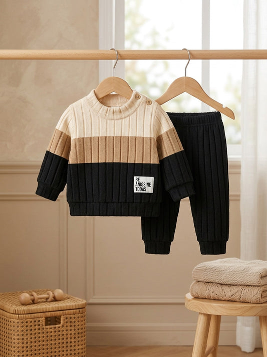 Toddler Boys' Casual Color-Block Long Sleeve Top & Pants Set - ayq