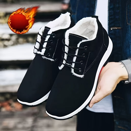 Men'S Winter Warm High-Top Snow Boots - Casual Ankle Boots with Lace-Up Closure, Solid Color, Rubber Sole, and Fabric Lining for Cold Weather Comfort, Winter Boots, Brown Winter Shoe For Men Hiking, Thermal Rubber Boot For Me