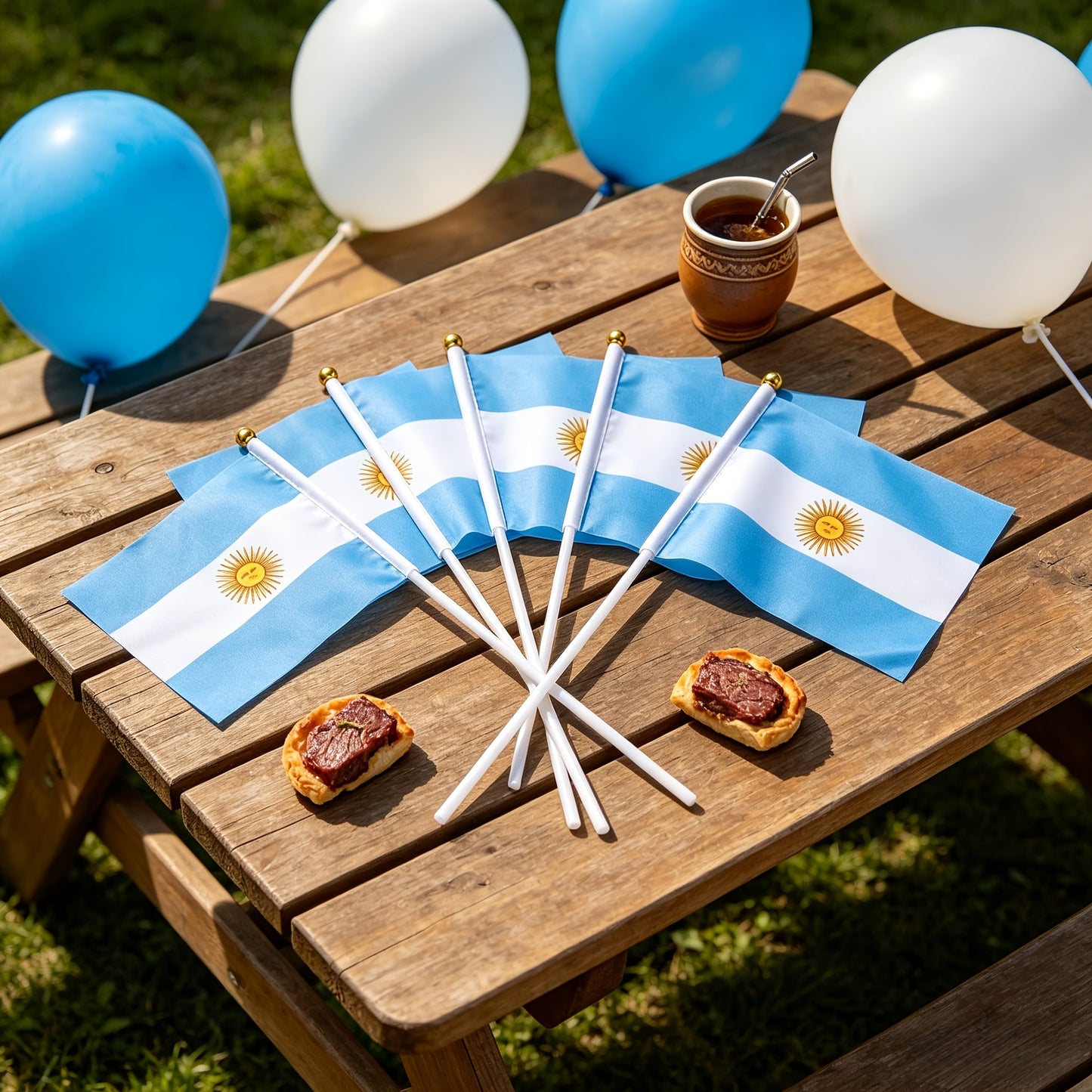 Argentine Handheld Flags Set with 6 Poles for Sports & Celebrations