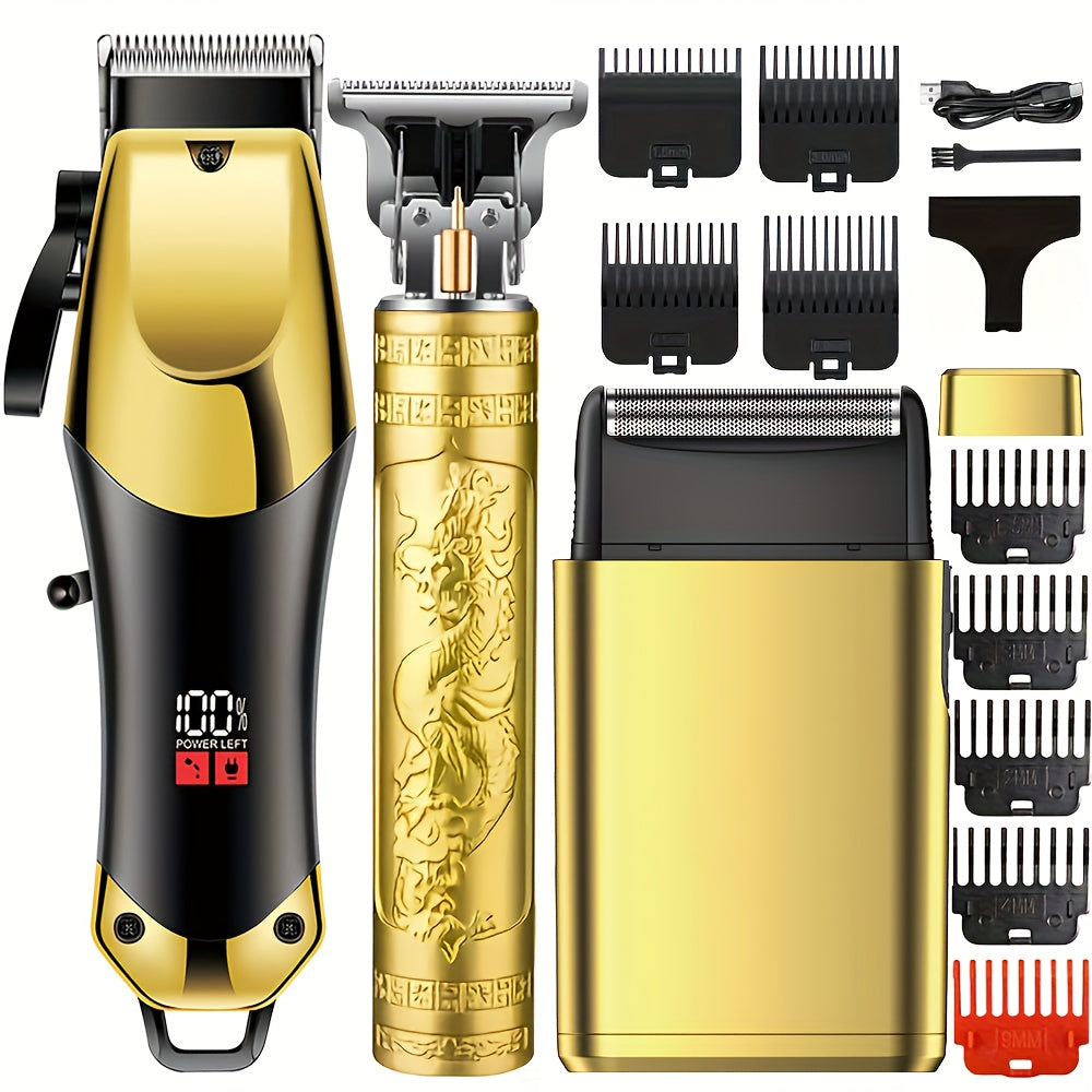 Men's Electric Hair Clipper Set Beard Grooming Kit Includes Electric Shaver and T-Blade Trimmer, USB Rechargeable Trimmer for Home and Professional Styling Full Head Grooming Kit, Perfect Gift, Birthday Gift, Stylish Design - ayq