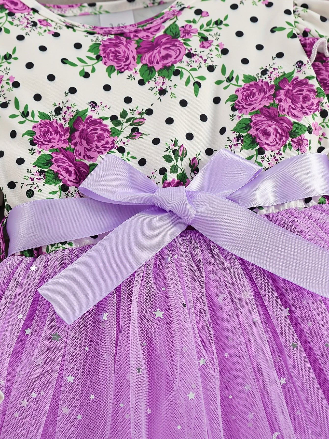 COVIVIKY Girls' Elegant Long Sleeve Party Dress with Puff Skirt & Sheer Panel - Knee-Length A-Line Wedding Prom Dress, Belted Waist Bow & Netting Trim, Hand Washable Winter Formal Gown for Girls (Age 4-12)