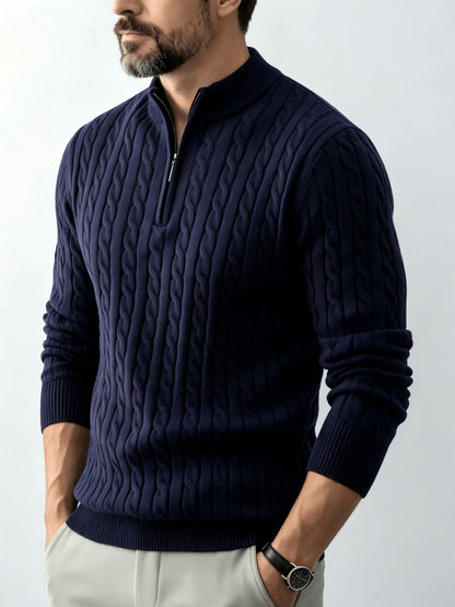 Men's Casual Quarter-Zip Knit Pullover for Spring and Fall