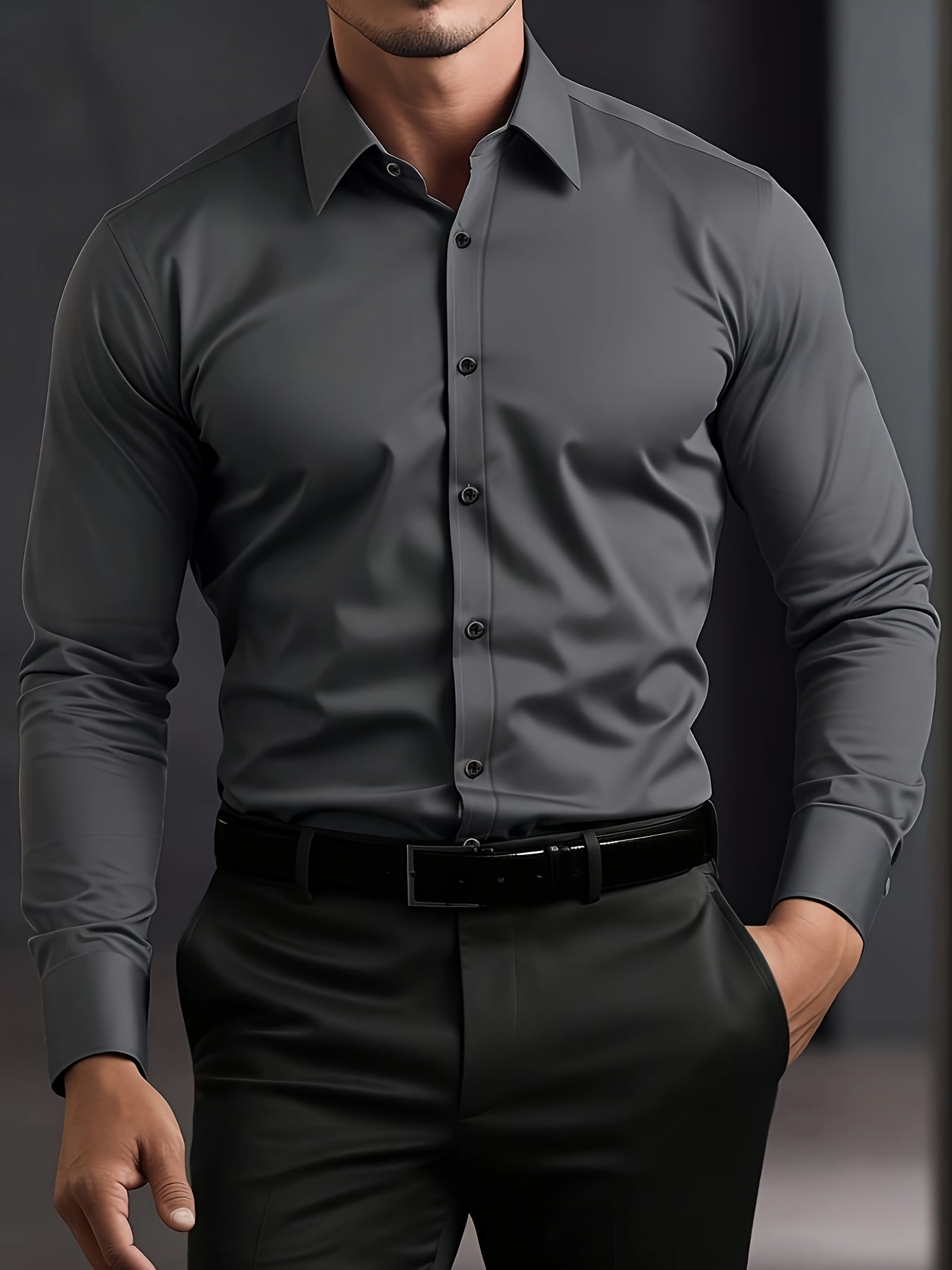 Men's Wrinkle-Free Long Sleeve Dress Shirt - Business Formal & Casual Button-Up Shirt in Black, Machine Washable Office Work Attire for All Seasons - Professional & Casual Attire, Long Sleeve Tops for Work, Workwear Essential