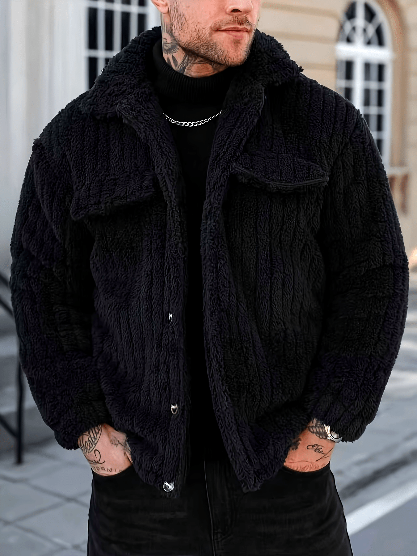 Men's Casual Winter Fleece Flannel Jacket with Button Front