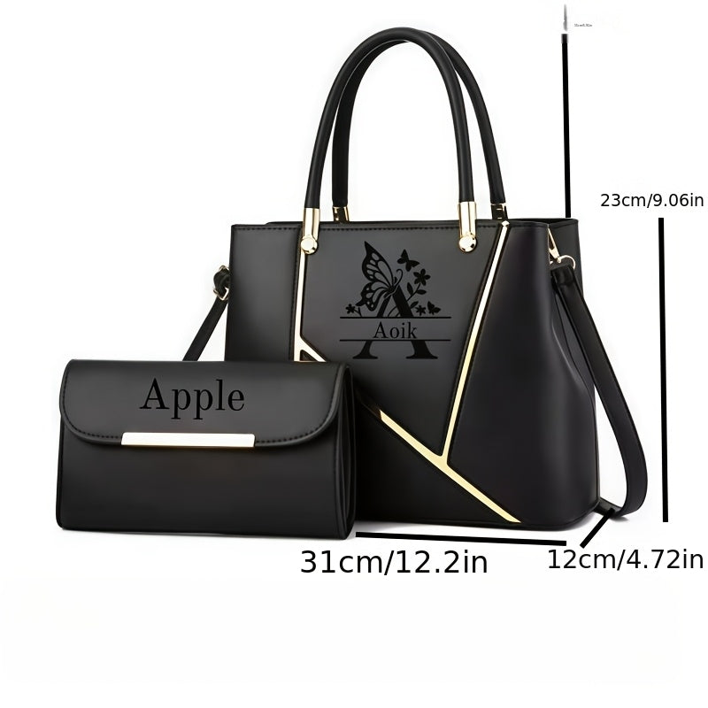 Elegant PU Leather Letter Tote with Adjustable Strap for Women