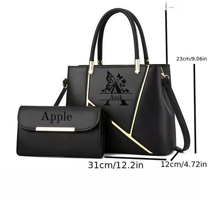 Elegant PU Leather Letter Tote with Adjustable Strap for Women