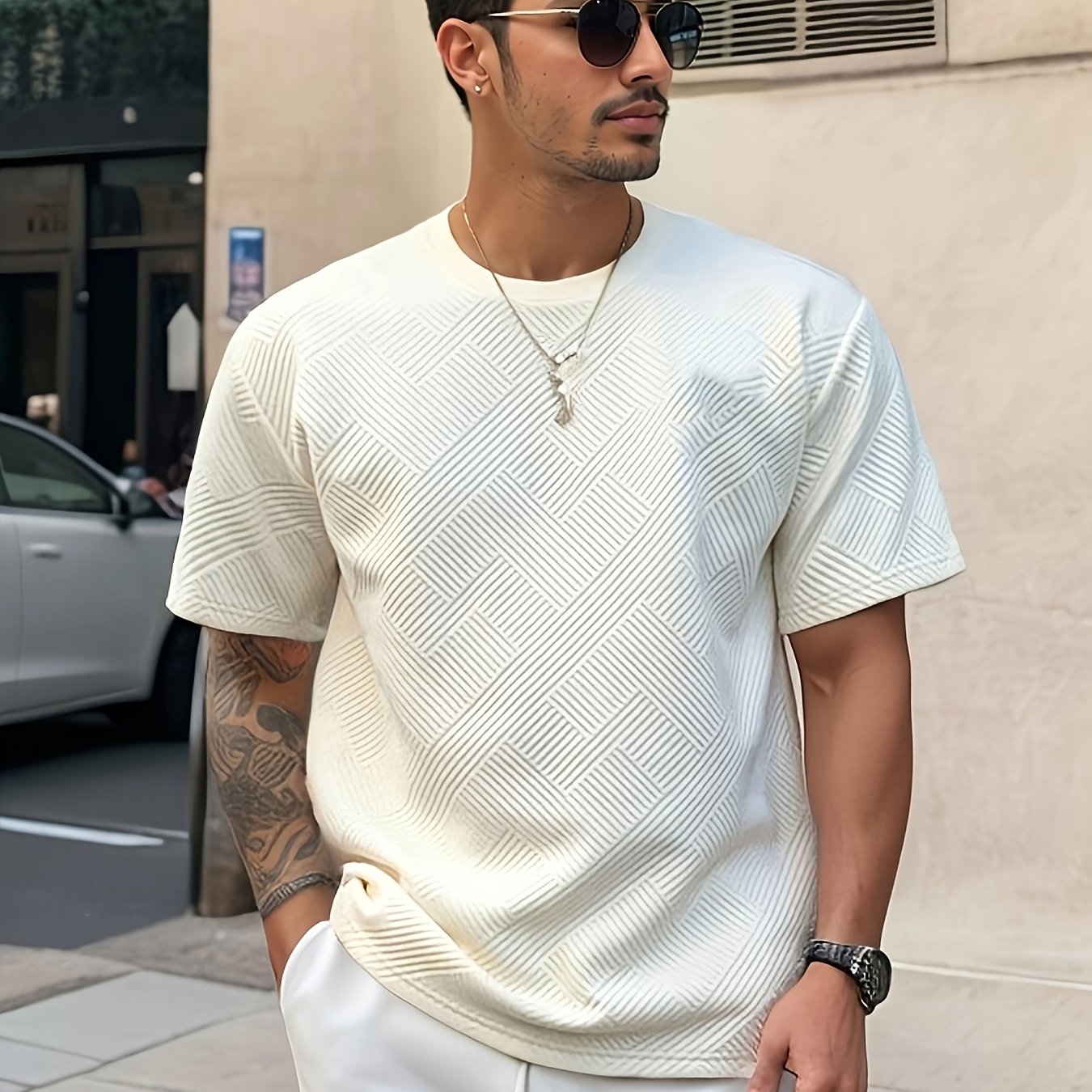 Men's Solid Color Summer Simple Fashion Casual Top, Crew Neck T-Shirt, Suitable for Husband Gift and Father's Day Present - ayq