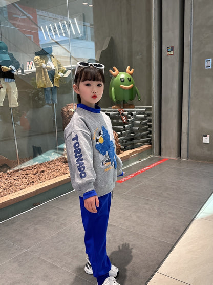 Girls' Casual Cotton Sweatshirt & Pants Set for Fall-Winter