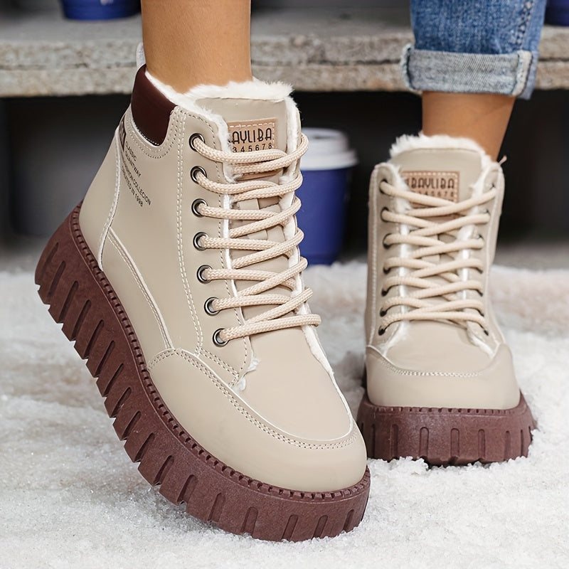 2025 Winter Fashionable Versatile Warm  Boots for Women: High-Top Plush Lined Casual Shoes with Thick Sole, Lightweight and Comfortable Design in Various Colors