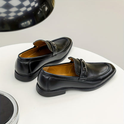 Men's Classic Metal Buckle Slip-On Loafers for All Seasons
