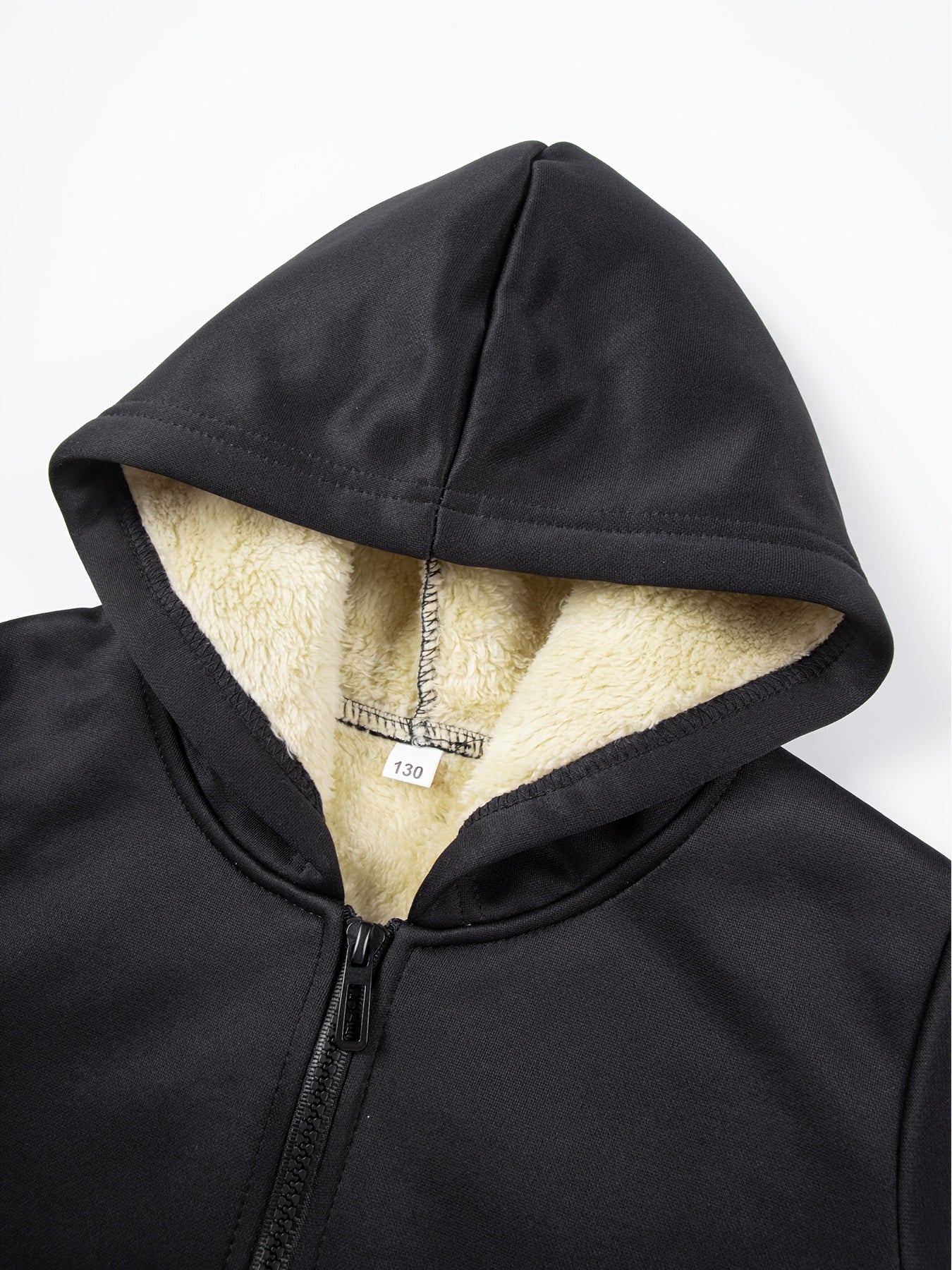 2pcs Boys' Fleece-Lined Hooded Sweatshirt + Casual Pants Set, Solid Color Long-Sleeved Zip-Up Top with Medium Stretch Warm Fabric for Autumn/Winter Season, Perfect for