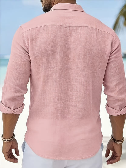 Men's Casual European Style Cotton Linen Button-Up Shirt