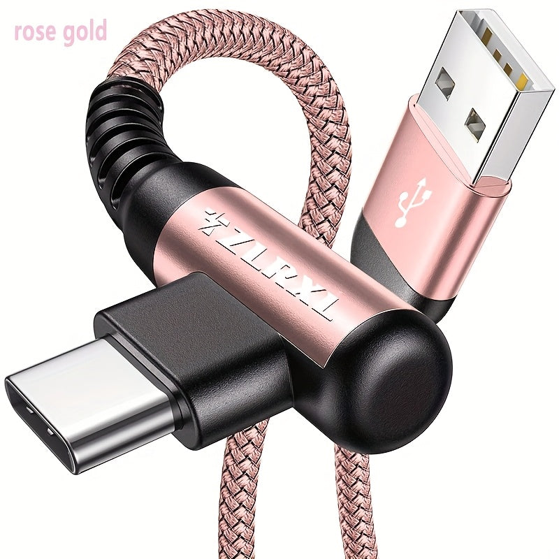Fast Charging with C-Type Charging Cable, Right-Angle USB-C to USB-C Cable Braided USB-C Charger, Suitable for Huawei, Xiaomi, Redmi, Oppo Oneplus And More Smartphones - ayq