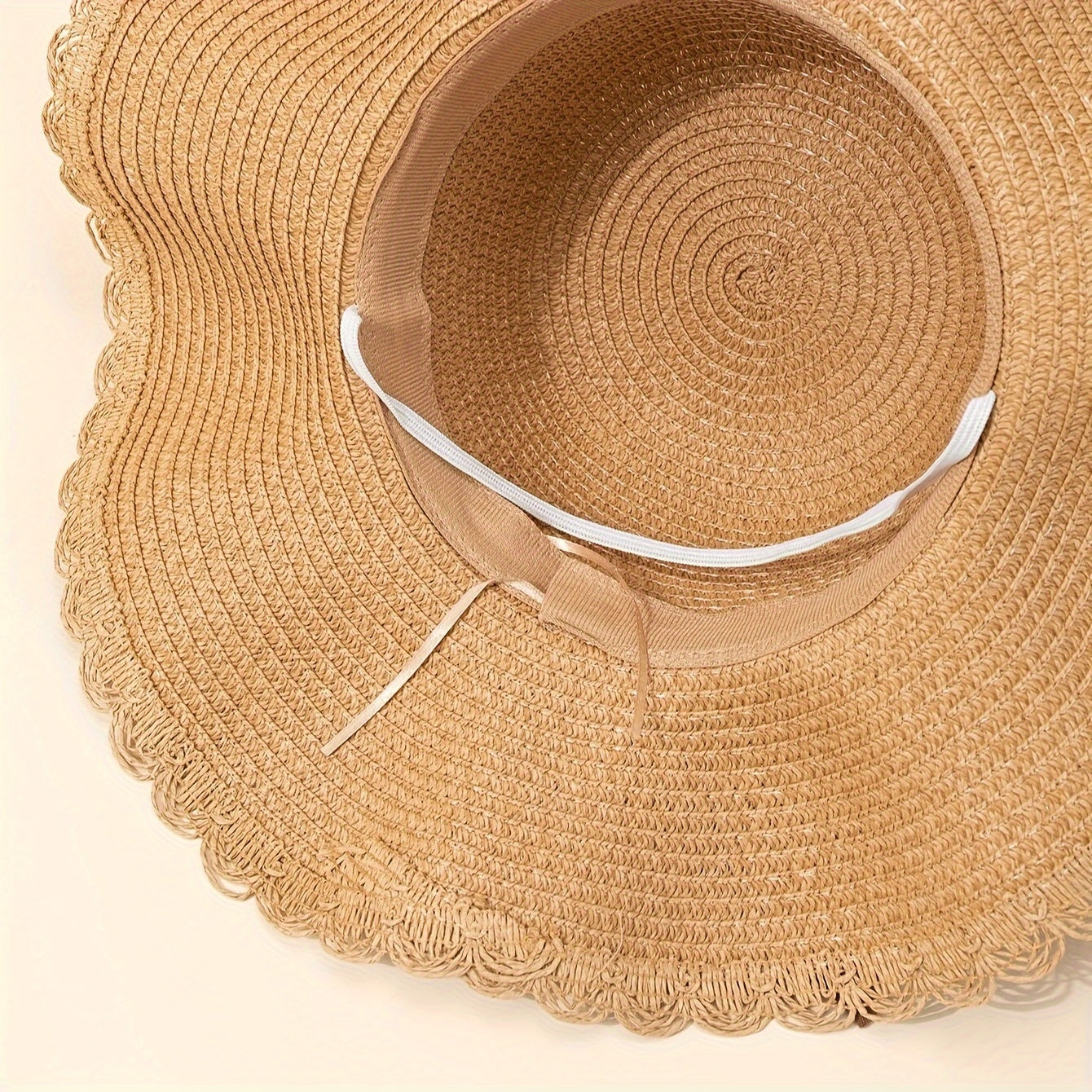 Women's Khaki Straw Hat with Bow – Lightweight Summer Beach Hat