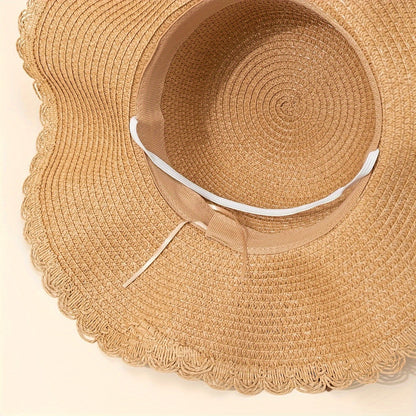 Women's Khaki Straw Hat with Bow – Lightweight Summer Beach Hat