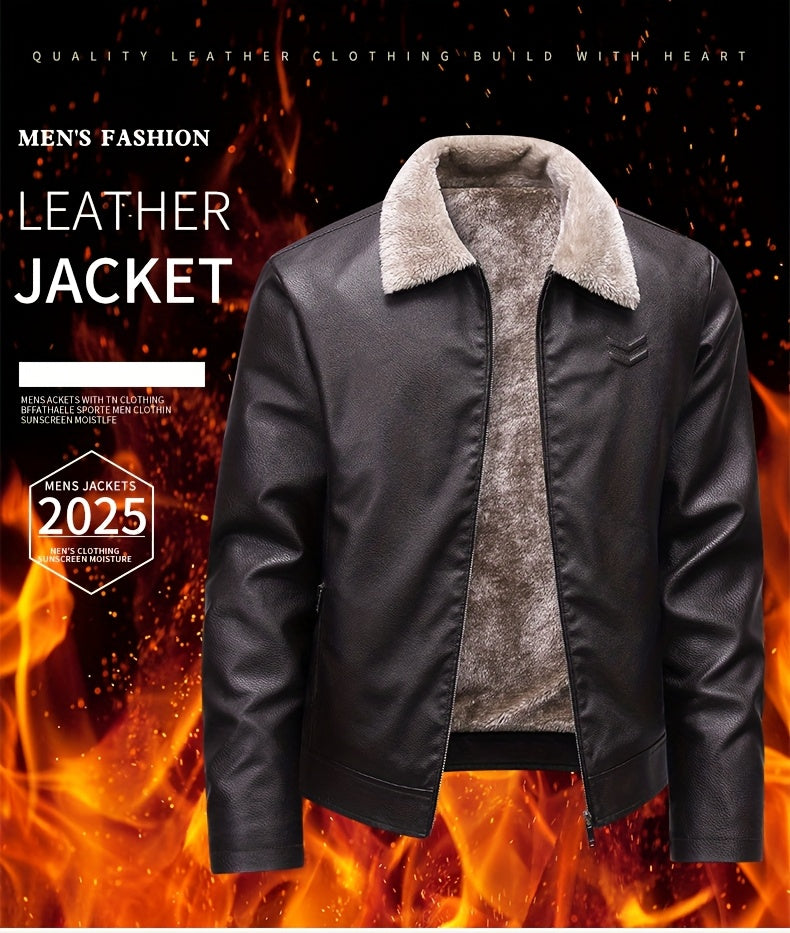 Siji Dou OBM Men's Coat, New Autumn/Winter Fleece-Lined Jacket with Faux Fur Collar, Trendy Casual Jacket for Men