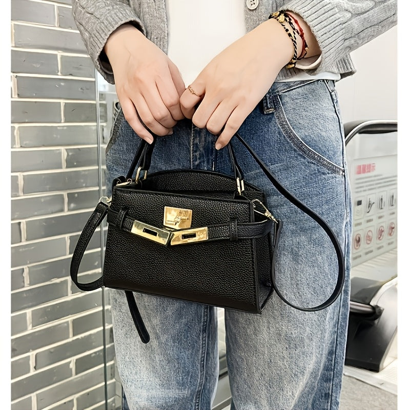 Women’s Solid Color PU Crossbody Bag with Adjustable Strap