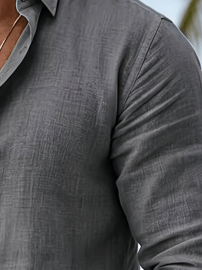 Men's Casual European Style Cotton Linen Button-Up Shirt