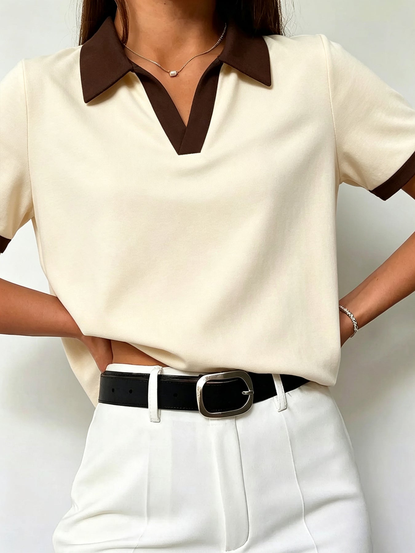 Women's Casual Loose-Fit Polo T-Shirt in Solid Colors