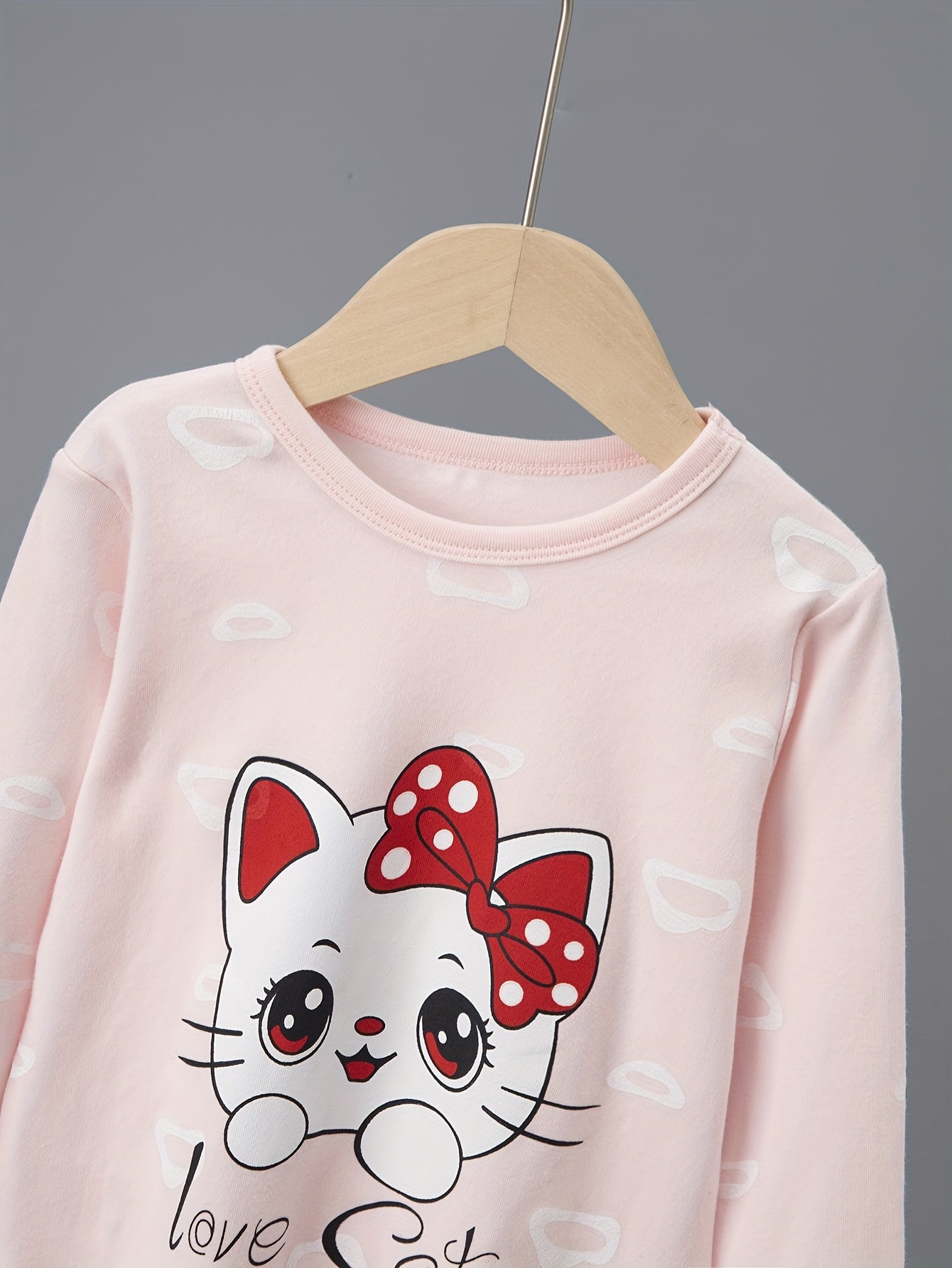 Girls' Cotton Cartoon Cat Pajama Set Long Sleeve & Pants