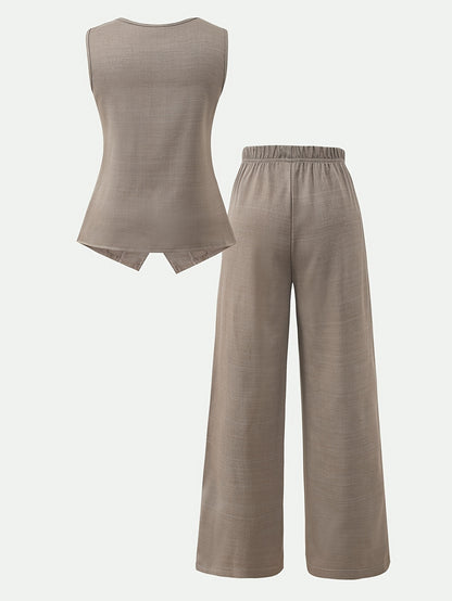 Girls' Sleeveless Waist-Cinching Vest and Wide-Leg Pants Set