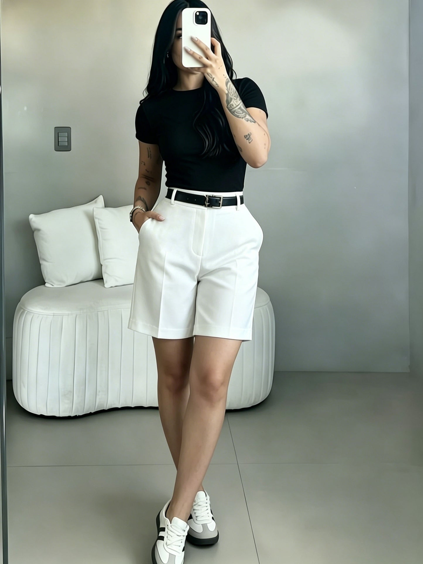 Women's Elegant High-Waist Office Shorts with Button Front