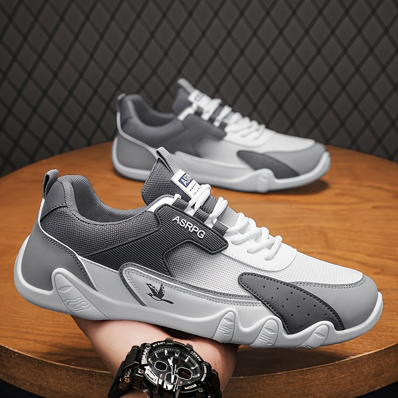 Men's Breathable Low-Top Casual Sneakers - Sporty Lace-Up Walking Shoes with Navy/White/Golden Accents, All-Season Outdoor  Everyday Comfort, Durable Fabric Upper  PVC Sole, Comfortable Footwear, Sleek Shoe Design, Lightwei