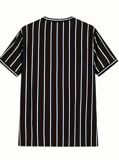 Men's Los Angeles California Graphic T-Shirt - Black  White Striped Casual Streetwear Tee, Breathable Summer Crew Neck Short Sleeve Top, Regular Fit, Everyday Streetwear   Smooth Texture Fabric