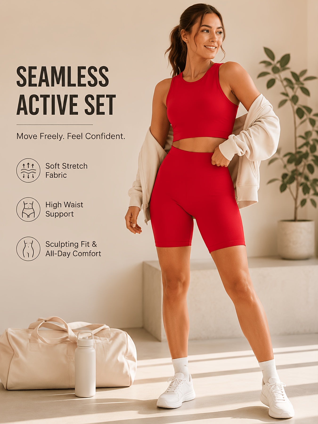 Women's Seamless Ribbed Cropped Tank & Butt-Lifting Yoga Shorts