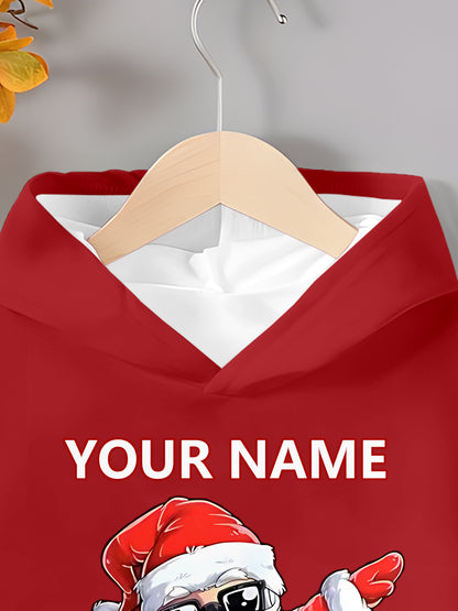 Customizable Christmas Hoodie for Boys - Personalized Name/Text, Santa Claus Graphic, Red & Holiday Sweatshirt, Long Sleeve Pullover for Birthday Party, New Year'S Eve - Machine Washable Kids Gift, Christmas Clothes, Festive