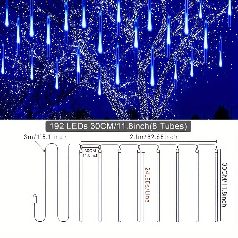 192 Leds USB Meteor Shower Lights - 8 Strands