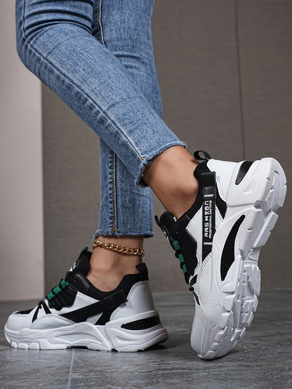 Women's Fashion Sneakers Geometric Pattern Low-Top with EVA Sole, Lace-Up Casual Sports Shoes, Hand-Washable Fabric Inner, All-Season Comfort Footwear with Plain Toe Design