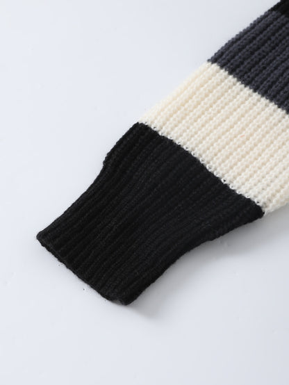 JNBLDA Chic Striped Knitted Sweater, Men's Casual Warm Stretch Round Neck Pullover Sweater for Fall Winter
