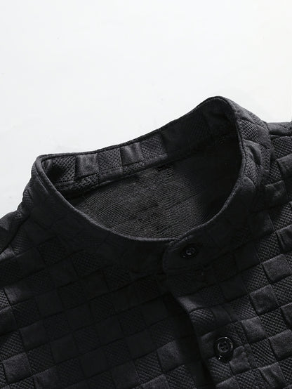 Men's Set Shirt Short Sleeve Shorts Thick Solid Color Knit Jacquard Casual Comfort High-Quality Two-Piece Set