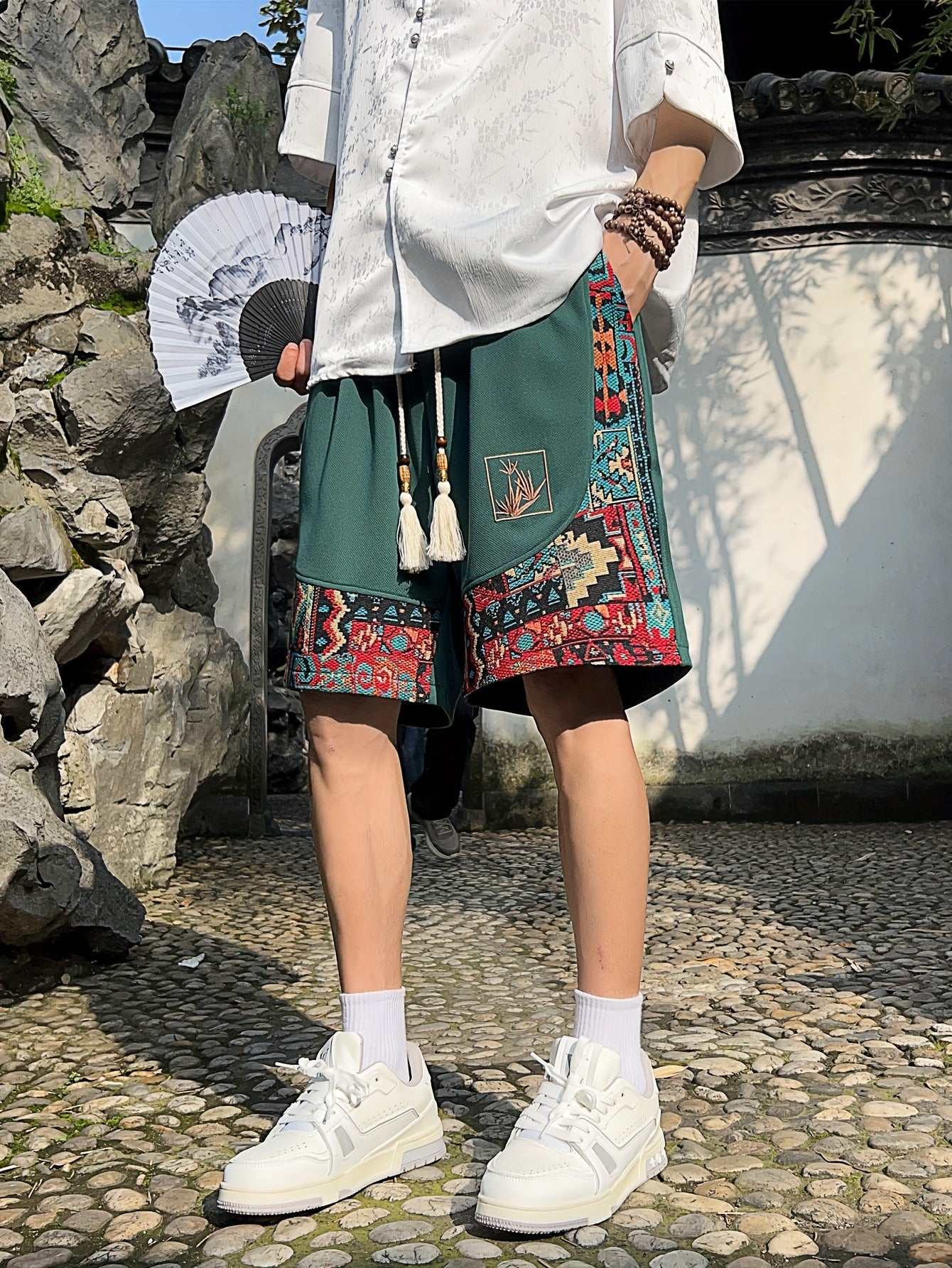 Men's Summer Retro Patchwork Bermuda Shorts Plus Size
