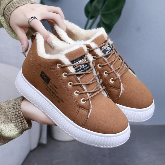 Women's Winter Snow Boots with -Like Collar & Plush Lining - Anti-Slip PVC Sole, Thick Warm Brown/Beige Synthetic Upper - s/ Compatible for Ice, Snow, Slush - Cold Weather Traction