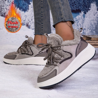 Women'S Cozy Fleece-Lined Low-Top Ankle Boots - Warm, Stylish, and Comfortable for All Seasons, Casual Lace-Up Design with Thick Rubber Sole, Beige, Casual Footwear | Stylish Ankle Boots | Plush Lined Interior