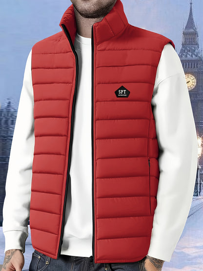 Men's Lightweight Sleeveless Vest with Stand Collar for Fall/Winter