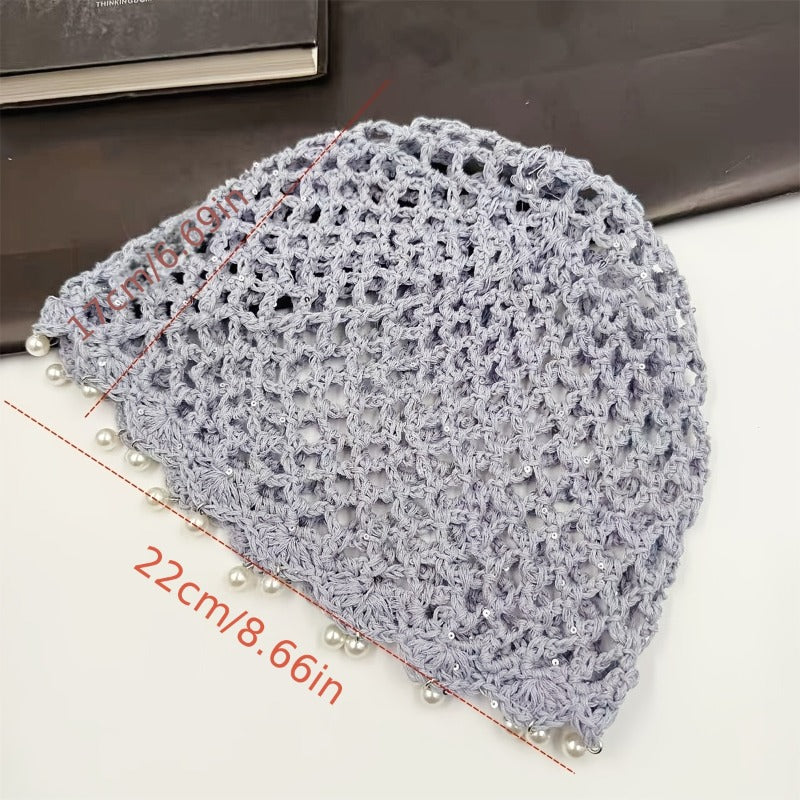 Lightweight Gray Crochet Hand-Hollow Brimless Hat for Women